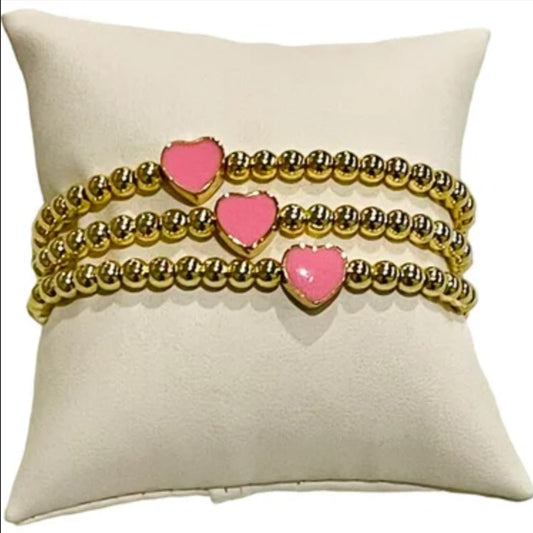 Gold & Pink Heart Bracelets