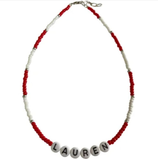 Red & White Monogram Necklace